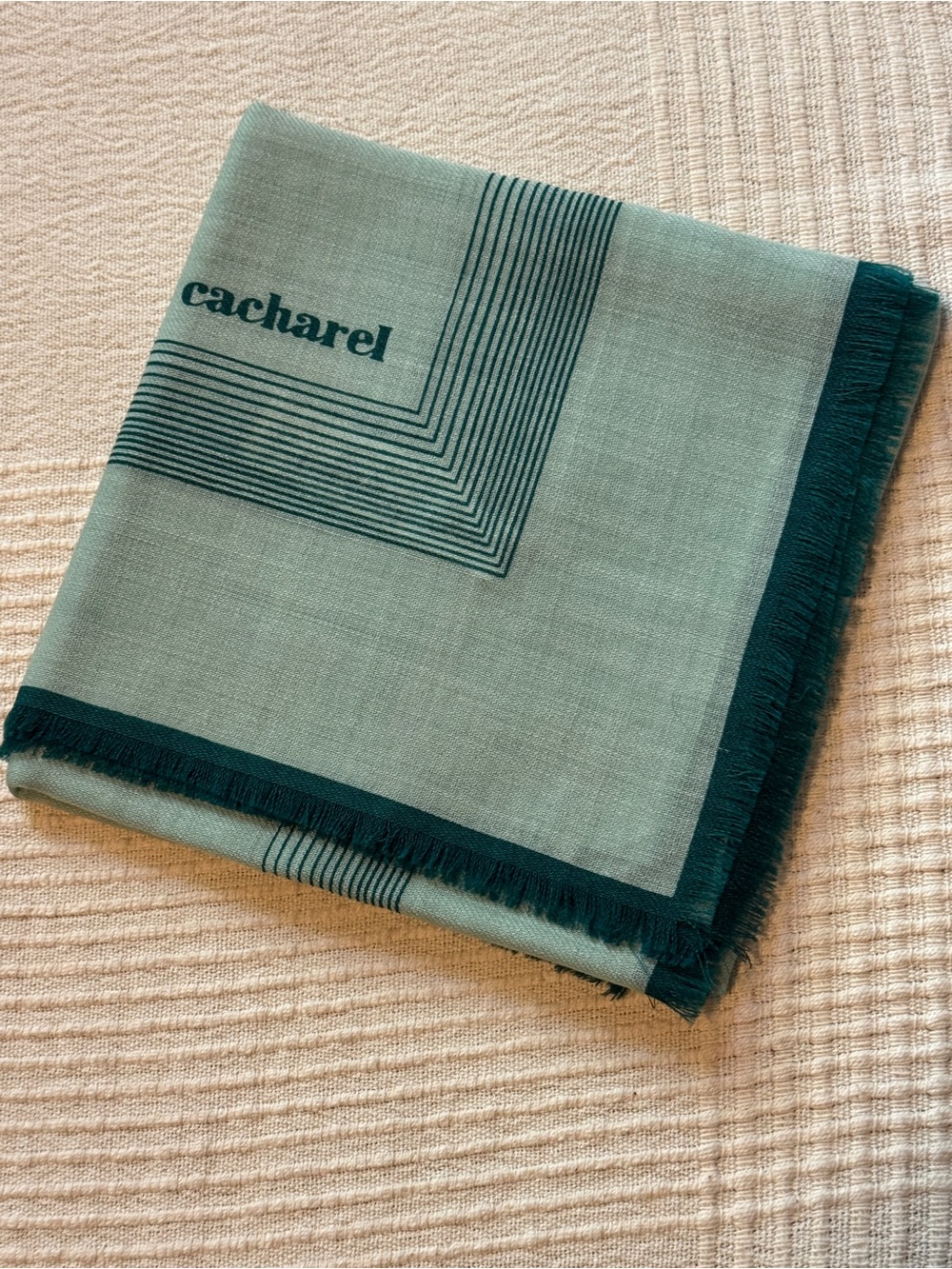 Vintage Cacharel Mint Green Lightweight Wool Square Scarf 25”